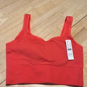 NWT J.Crew SculptStretch Squareneck Longline Ribbed Sports Bra Coral Size S